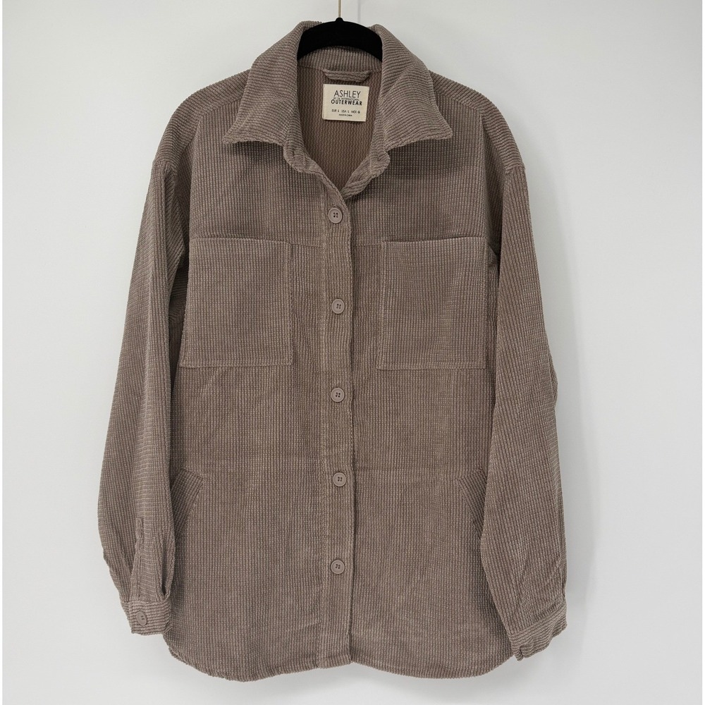 Ashley by 26 International Taupe Corduroy Shacket Oversized Button Down Large